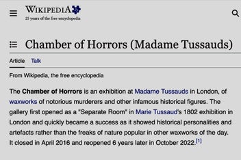 Listing 3 of 10 for Madam Tussauds Chamber of Horrors; 200 years of crime.