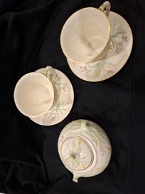 Listing 4 of 10 for Belleek Grass Ware Dejeuner Tea Set.