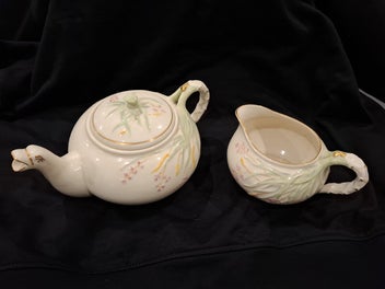 Listing 7 of 10 for Belleek Grass Ware Dejeuner Tea Set.
