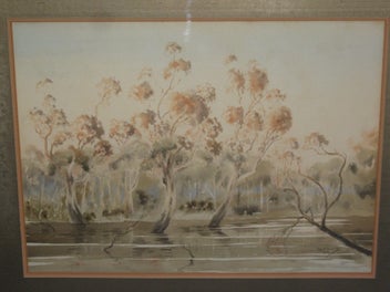 Listing 6 of 19 for Reg Burrage (OBE DFC) - Evening Incandescence Torrumbarry Lagoon Murray River