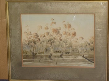 Listing 4 of 19 for Reg Burrage (OBE DFC) - Evening Incandescence Torrumbarry Lagoon Murray River