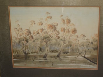 Listing 5 of 19 for Reg Burrage (OBE DFC) - Evening Incandescence Torrumbarry Lagoon Murray River