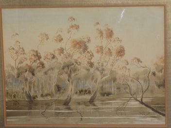 Listing 7 of 19 for Reg Burrage (OBE DFC) - Evening Incandescence Torrumbarry Lagoon Murray River