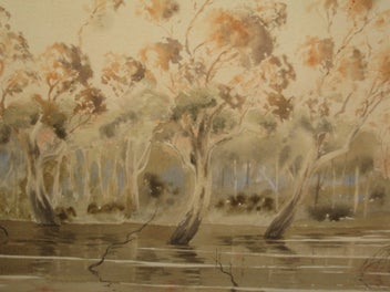 Listing 8 of 19 for Reg Burrage (OBE DFC) - Evening Incandescence Torrumbarry Lagoon Murray River