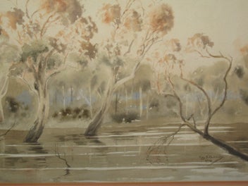 Listing 9 of 19 for Reg Burrage (OBE DFC) - Evening Incandescence Torrumbarry Lagoon Murray River
