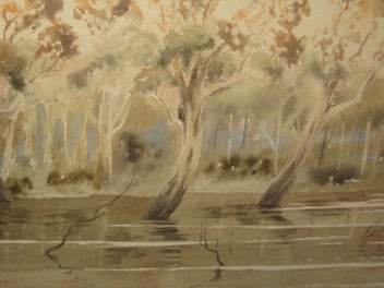 Listing 10 of 19 for Reg Burrage (OBE DFC) - Evening Incandescence Torrumbarry Lagoon Murray River