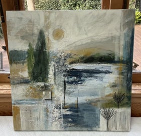 Listing 1 of 4 for Abstract mixed media painting. Original artwork. 70x70 box frame canvas
