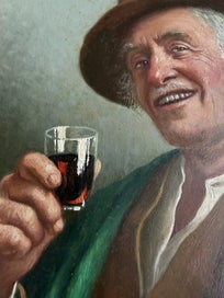 Listing 6 of 6 for Oil Portrait “Man with Glass of Wine” – Signed E. Baro/Léon Noireaut (1886–1972)