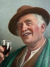 Listing 2 of 6 for Oil Portrait “Man with Glass of Wine” – Signed E. Baro/Léon Noireaut (1886–1972)