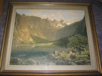 Listing 6 of 17 for Hand coloured Mountain Waterfall Lake & Bush Scene