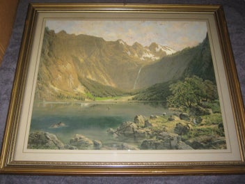 Listing 5 of 17 for Hand coloured Mountain Waterfall Lake & Bush Scene