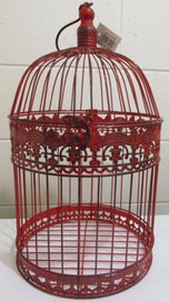 Large Decorative Bird Cage Red Finish 43cm Tall With Large Hook