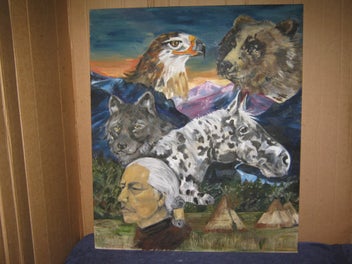Listing 5 of 19 for Large Eagle Bear Wolf Horse & Native American Painting original oil on canvas