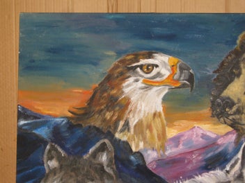 Listing 6 of 19 for Large Eagle Bear Wolf Horse & Native American Painting original oil on canvas