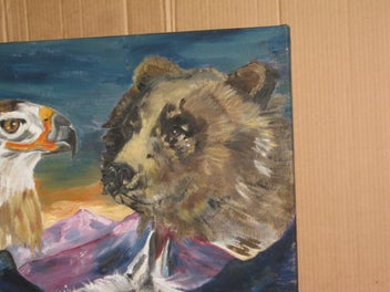 Listing 7 of 19 for Large Eagle Bear Wolf Horse & Native American Painting original oil on canvas