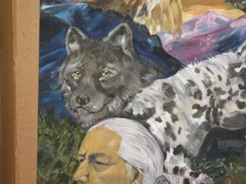 Listing 8 of 19 for Large Eagle Bear Wolf Horse & Native American Painting original oil on canvas