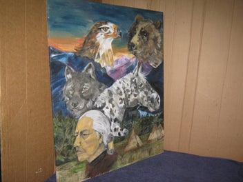 Listing 12 of 19 for Large Eagle Bear Wolf Horse & Native American Painting original oil on canvas