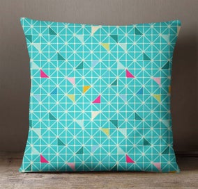 S4sassy Geometric Print Aqua Blue Decorative Throw Pillows Square