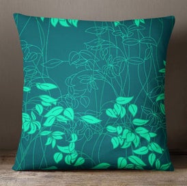 S4sassy Decorative Satin Cushion Cover Dark Teal Leaf Print Throw