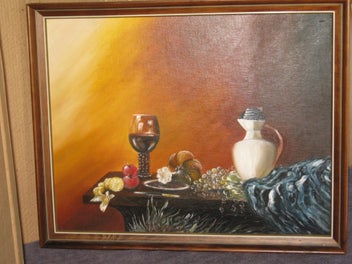 Listing 4 of 14 for Stephen Anderson Wine & Fruit on Table Dutch Theme Original oil painting Hamilto