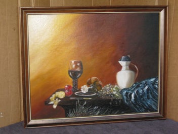 Listing 2 of 14 for Stephen Anderson Wine & Fruit on Table Dutch Theme Original oil painting Hamilto