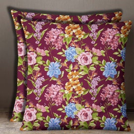S4Sassy Cotton Poplin 2 Pcs Square Cushion Cover Floral Print Pillow Case
