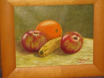 Listing 5 of 15 for Carole Springall - Banana Apples & Orange Still Life original Painting acrylic